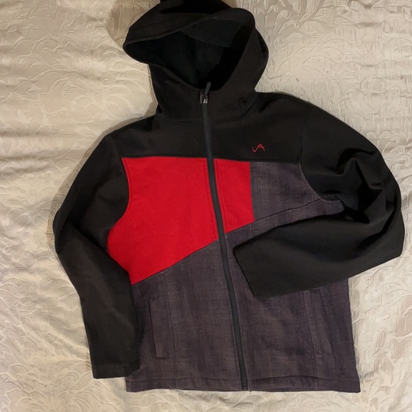 Vertical ‘9 SZ XL (18-20) Women’s Zip Front Lightweight Black/Red Hooded Jacket - Picture 14 of 14